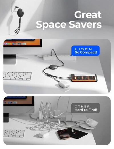 LISEN Multi Charging Cable, 3 in 1 Retractable Charging Cable, Retractable Car Charger with Type C/L/Micro USB Ports for iPhone 17 16 15 14 Pro/Samsung Galaxy S25/Kindle, Car Accessories for Women - Image 5