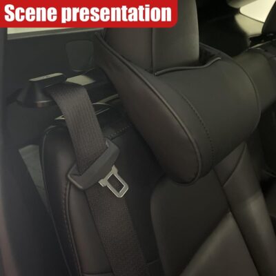 Car Neck Pillow, Memory Foam Ergonomic Auto Headrest Cushion Pillow, Relieve Driving Fatigue Car Neck Support Pillows, Comfortable Leather Vehicle Seat Pillows with Adjustable Strap (Black) - Image 6