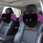 Sexysamba 2 Pcs Heart Shaped Car Headrest Pillow Devil & Angel Wings Neck Pillow Cute Car Seat Decor Neck Support Cushions for Travel Sleeping, Driving, Home, Office, Purple Devil