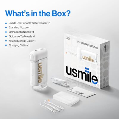 usmile C10 Portable Water Flosser – Travel-Friendly, 95-Day Battery, 4 Modes, 360° Nozzle, 180ml Tank, IPX7 Waterproof, Dentist-Recommended for Braces, Implants & Sensitive Gums (White) - Image 8