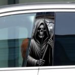 1 Pair Halloween Skull Stickers and Decals, Horror Gothic Skull Skeleton Car Center Pillar Stickers for Cars Window Door Halloween Peeking Sticker Decal 11" x 18.9" (Horror Death)