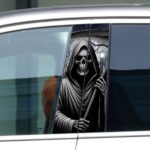 1 Pair Halloween Skull Stickers and Decals, Horror Gothic Skull Skeleton Car Center Pillar Stickers for Cars Window Door Halloween Peeking Sticker Decal 11" x 18.9" (Horror Death)