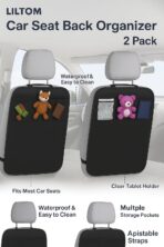 LILTOM Car Back Seat Protector with Organizer, 19"x27" XL Kick Mats, Waterproof, 3 Pockets, 2-Pack (Black - 3 Pocket) - Image 4