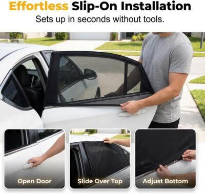 2 Pack Car Window Shades, 2026 New Stretchy Mesh Car Window Screens Sun Shades, Nets Covers for Sedan, SUV, Rear Side Window, Front Side Window (Small Size, Rear Side) - Image 3