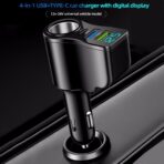 One to Four with USB+Type-c Multifunctional Car Charger with Digital Display Suitable, Black - Image 4