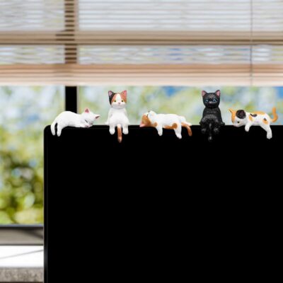 Cat Car Dashboard Decor Rear View Mirror Accessories, Set of 6 Mini Cats Cute Car Decorations Interior, Computer Monitor Figurines for Women Girl - Image 5