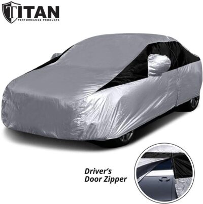 Titan Lightweight Poly 210T Car Cover for Compact Sedans 176-185". Waterproof, UV Protection, Scratch Resistant, Driver-Side Zippered Opening. Fits Corolla, Sentra, Cruz and More. - Image 8