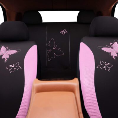 Flying Banner Butterfly car seat Covers ful Set Fashion Universal Lady Woman Female Rear Bench Split Colorized (Pink, Full Set - Lace) - Image 8