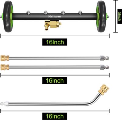 Undercarriage Pressure Washer Attachment 16 Inch Power Washer Water Broom with 4 Nozzles Dual-Function Pressure Washer Undercarriage Cleaner With 3 Pieces Extension Wand 4000 PSI - Image 8