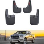 Kiwi Master Mud Flaps for 2009-18 Dodge Ram 1500/2500/3500, 2019-2024 Ram 1500 Classic (with OEM Fender Flares, Single Rear Wheels), Heavy Duty Front & Rear Mud Guards, No Drill, 4 Pcs Set