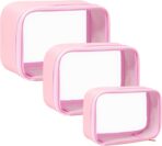 Travel Clear Makeup Bag Set for Women, 3 Pack Travel Size Toiletry Bag with Zipper Small Makeup Pouch for Purse Waterproof Portable Cosmetic Case Compact Car Organizer Storage Bag (Pink Set)