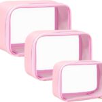 Travel Clear Makeup Bag Set for Women, 3 Pack Travel Size Toiletry Bag with Zipper Small Makeup Pouch for Purse Waterproof Portable Cosmetic Case Compact Car Organizer Storage Bag (Pink Set)