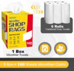 Shop Rags, 100 Sheets Microfiber Cleaning Cloth Commercial Grade Washcloths Lint-Free Bulk Shops Towels for Cars Mechanic Restaurant Garage Housekeeping, 11"x 9", White - Image 2