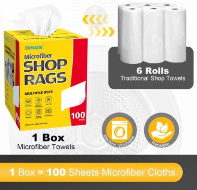 Shop Rags, 100 Sheets Microfiber Cleaning Cloth Commercial Grade Washcloths Lint-Free Bulk Shops Towels for Cars Mechanic Restaurant Garage Housekeeping, 11"x 9", White - Image 2