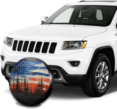 Spare Tire Cover American Flag Waterproof Dust-Proof Universal 14 Inch Wheel Protectors Camper Tire Cover Fit for RV Trailer Truck Jeep SUV Rav4 Motorhome Travel Trailer Accessories - Image 3