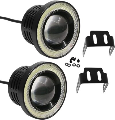 2PCS Car Angel Eye Fog Light, Round COB LED Lamp High Power Bright with White Halo Angel Eye Rings Headlight, Universal Daytime Running Light DRL Car Driving Bulbs Projector (Light Blue) - Image 6