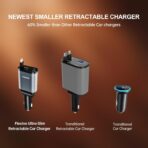 Flexino 【Ultra-Slim】 Retractable Car Charger for iPhone 17, Fast Charging Car Chargers, USB C Car Charger, Cigarette Lighter Adapter for iPhone 17/16/15/14/13/12 Series, Galaxy, Dark Gray, 1 Pack - Image 3