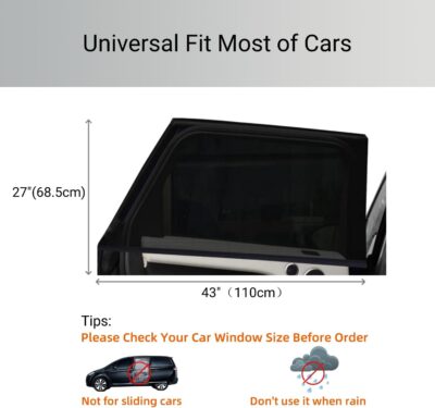 2Pack Car Window Shades Mesh Screen 27"x43", Universal Fit Most of Cars, Large SUV, Pickup, Sunshade for Car Camping UV Protection Breathable Mesh Baby Side Window Covers - Image 3