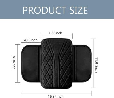 Car Center Console Cover, Leather Auto Armrest Cover with 2 Storage Bags, Universal Cars Armrest Cushion, Vehicle Interior Accessories Protector for Sedan, SUV, Truck (Black) - Image 2