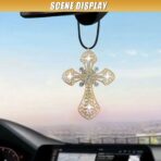 Bling Cross Car Hanging Ornament, Crystal Rhinestone Car Rear View Mirror Charm, Diamond Mirror Pendant, Universal Vehicle Interior Decoration Accessories for Men/Women Present (Gold) - Image 3