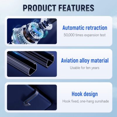 2026 Upgraded Automatic Retractable Sunshade for Car,Retractable Sunshade for Car Windshield Roller Shades for 99% UV Blocking Protects and Heat Protection 27x53inch(1 Set) - Image 5
