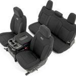 Rough Country Neoprene Seat Covers for Chevy Silverado & GMC Sierra 1500 (2019-2026) w/No Rear Seat Storage or Cup Holder - Waterproof & UV Resistant, Foam Padded, Front & Rear Row Cover Set