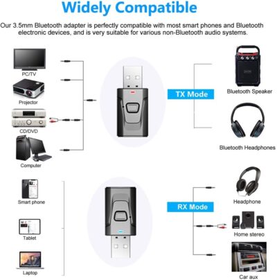 Bluetooth Car Aux Adapter, Wireless 5.0 Stereo Music Receiver Noise Cancelling Hands-Free Car Kits, Mini 3.5mm Jack Audio Adapter Transmitter for Car/Home Stereo, Speakers, PC, TV More Audio System - Image 7