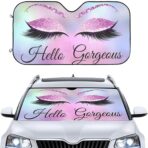 Car Windshield Sunshade, Purple Eyelash Front Window Sun Shades, Folding Block Sun Visor Protector for Car, Sedan, Truck, SUV, Womens Cute Auto Interior Accessories 51x27.5 in