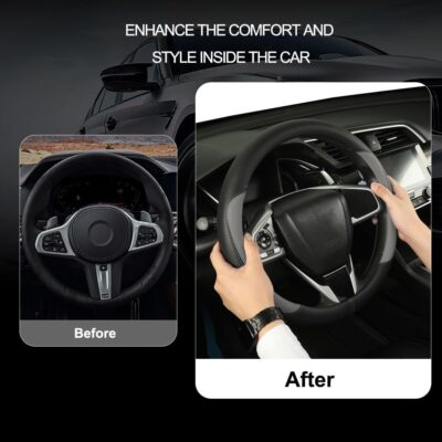 Car Steering Wheel Cover,Microfiber Leather Steering Wheel Cover Universal 14.5-15 inch, Anti-Slip Breathable Auto Wheel Cover Protector for Men Women (Black&Gery) - Image 4