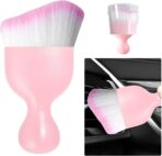 Ziciner Car Detailing Brush, Curved Soft Bristles Auto Removal Dust Collectors, Universal Vehicle Dashboard, Air Conditioner Vents etc Interior Cleaning Tool Accessory (Pink/Pink)
