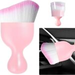 Ziciner Car Detailing Brush, Curved Soft Bristles Auto Removal Dust Collectors, Universal Vehicle Dashboard, Air Conditioner Vents etc Interior Cleaning Tool Accessory (Pink/Pink)