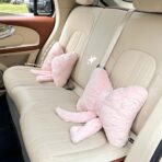 LYFJMUS 4 Pack Plush Bow Car Headrest Pillow and Lumbar Support Pillow Soft Butterfly Car Neck Pillows for Driving Cars Decor (Pink) - Image 3