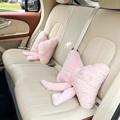 LYFJMUS 4 Pack Plush Bow Car Headrest Pillow and Lumbar Support Pillow Soft Butterfly Car Neck Pillows for Driving Cars Decor (Pink) - Image 3