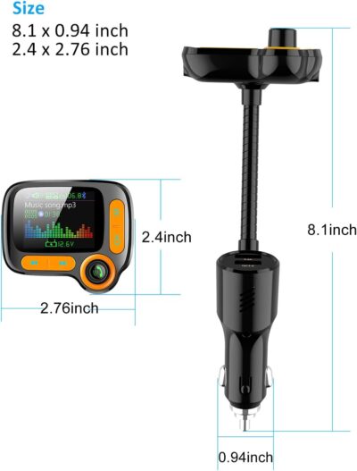 TSNAM Bluetooth FM Transmitter Car Adapter,Support Wireless Handsfree Call and MP3 Music/APP Audio Play,1.8" Color Screen,3 USB Charger,3.5mm AUX Port,Compatible with iPhone,iPad,Samsung and More - Image 6