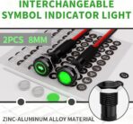 2Pcs 8MM 12V-24V LED Indicator Light with 180 Changeable Symbols, IP67 Waterproof, Pre-Wired Customizable Pilot Dash Directional Warning Lights for Car Truck Boat Marine RV Off-Road(Green) - Image 8