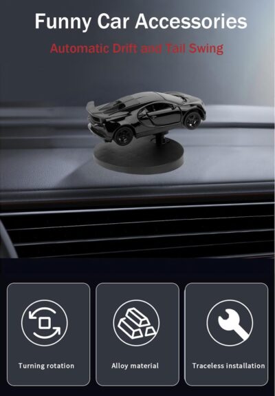 Car Dashboard Decorations – Drift & Turn Mini Car Model Ornament – Dynamic Interactive Automobile Decor for Enthusiasts Vehicle Interior Dashboard Drifting Decorations Accessories Gifts (Black) - Image 4