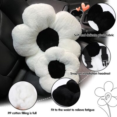 4 Pack Plush Flower Car Headrest Pillow and Lumbar Support Pillow Soft Comfortable Car Headrest Pillow Cute Car Accessories for Car Driving Cute Neck Pillows for Driving Car Decor - Image 3