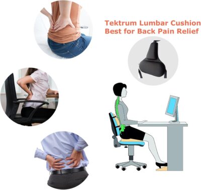 Tektrum Orthopedic Firm Gel Foam Back Support Lumbar Cushion for Home/Office Chair, Car Seat - Best for Back Pain, Sciatica, Tailbone Pain Relief, Improve Posture - Black (TD-GS1507-BLK) - Image 6