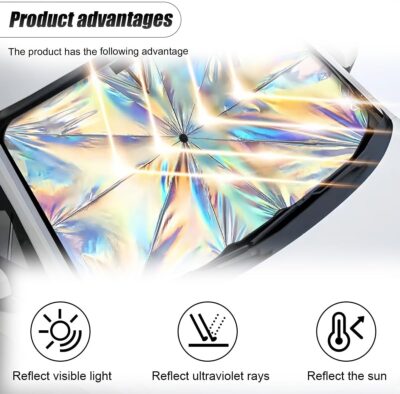 ZIMISI Car Windshield Sun Shade Umbrella, 55" x 31.5" Foldable Car UV Block Coating Shield Cover with 360° Rotation Handle, Front Window Heat Insulation Protection Accessory for Truck, SUV (L Size) - Image 4