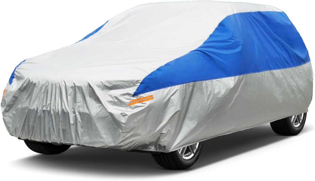 61HCSHgwrL._AC_SL1500_.jpg Hatchback Car Cover Waterproof All Weather for Automobiles, Outdoor Full Car Cover Snowproof Windproof UV Protection, Universal Fit for Hatchback. (Fit Hatchback Length up to 178 inch, Silver) - Image 1