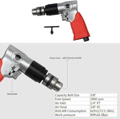 Tire Repair Set with Toolbox, Low Speed 2200rpm Air Tire Grinder and 3/8" Pneumatic Reversible Air Drill, 11 Pcs Tire Patch Tools include Buffing Wheel, Tire Reamer Drill Bit, Manual Tool Set - Image 2