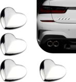 4PCS Heart Metal Car Emblem Stickers, Metal Chrome Waterproof Fade-resistant Vehicle Decals, Creative Fashionable Rear Love Badge Decoration, for Doors, Bumper, Rear License Plate (Silver)