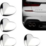 4PCS Heart Metal Car Emblem Stickers, Metal Chrome Waterproof Fade-resistant Vehicle Decals, Creative Fashionable Rear Love Badge Decoration, for Doors, Bumper, Rear License Plate (Silver)