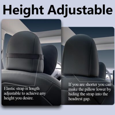 TESBEAUTY Nappa Leather Headrest Pillow 2 Packs for Tesla Neck Pillow Uniquely Designed for Tesla Model Y/3/S/X Tesla Car Neck Support Cushion for People Under 5'7" Black - Image 3