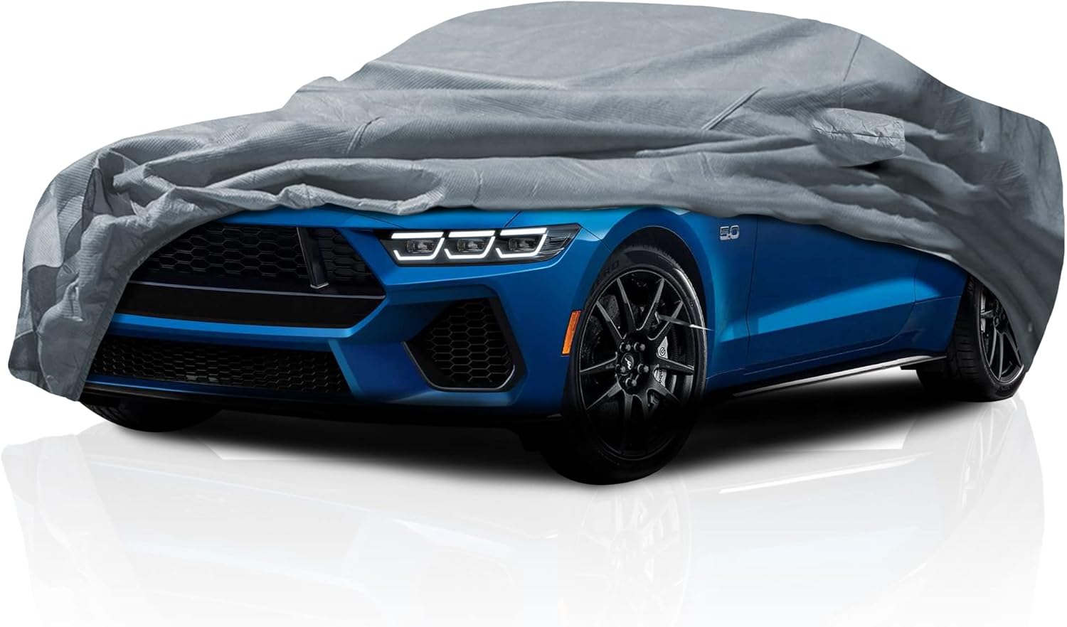 61HY3ASuE7L._AC_SL1500_.jpg 5 Layer Custom Fit Car Cover for 2005-2023 Ford Mustang Durable Dustproof Windproof with Mirror Pockets Pollution, Dust, Sun, Snow, Rain, Winter All Weather Protection, Breathable - Image 1