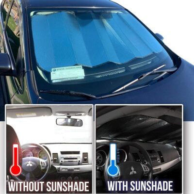 Big Hippo Front Car Sun Shade Windshield, Jumbo/Standard Sunshade Keeps Vehicle Cool UV Ray Sun Visor Protector Sunshades - Easy to Use Folding Sun Shade - Silver/Black Sides(Size: 55.16 X 27.5inch) - Image 4