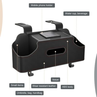 1 PC Car Seat Back Organizer, Car Back Seat Multi-Function Storage Box with 2 Drink Cup Holders, 11.42" x 3.35" Leather Tissue Organizer, Universal for Most Cars, Trucks, SUVs (Black) - Image 3