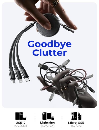 LISEN Multi Charging Cable, 3 in 1 Retractable Charging Cable, Retractable Car Charger with Type C/L/Micro USB Ports for iPhone 17 16 15 14 Pro/Samsung Galaxy S25/Kindle, Car Accessories for Women - Image 2