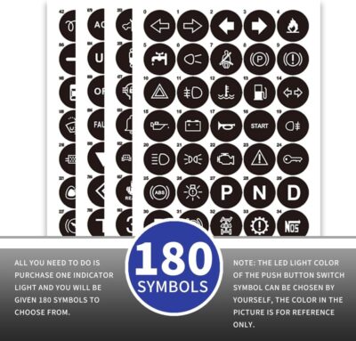 2Pcs 8MM 12V-24V LED Indicator Light with 180 Changeable Symbols, IP67 Waterproof, Pre-Wired Customizable Pilot Dash Directional Warning Lights for Car Truck Boat Marine RV Off-Road(Blue) - Image 8