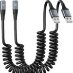 Coiled Lightning Cable, iPhone Charger Cable 3FT for Car, 2 Pack [Apple MFi Certified] 3 Feet Lightning Cord Compatible with iPhone14/13/12/11 Pro Max/XS MAX/XR/XS/X/8/7/Plus/6S iPad/iPod- Black